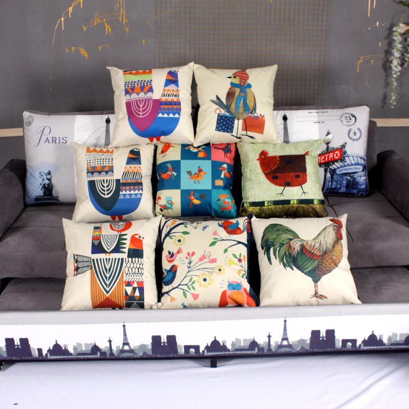 Factory direct sales of artistic and simple chicken oil painting pillow, watercolor painting cotton and linen pillow cover