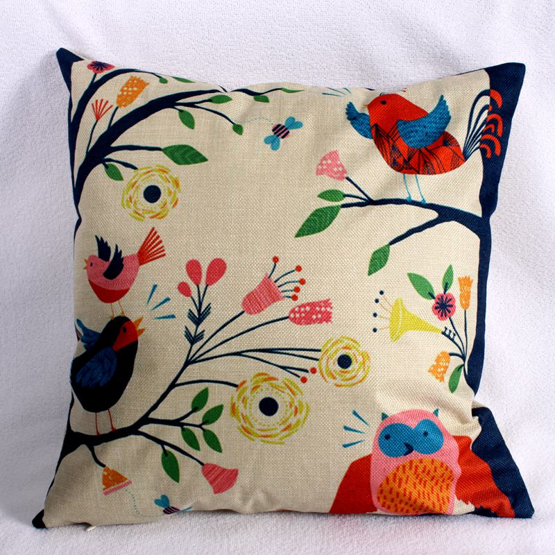Factory direct sales of artistic and simple chicken oil painting pillow, watercolor painting cotton and linen pillow cover details Picture