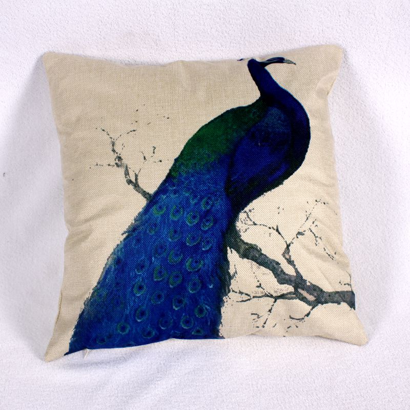 Cotton and linen peacock creative gift pillowcase, office car sofa cushion cover, pillow Specification image