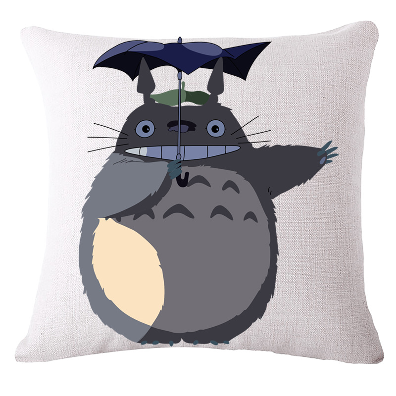 Cotton and linen throw pillows, cartoon Totoro throw pillows, sofa cushions, core-filled breathable car waist cushions Specification image