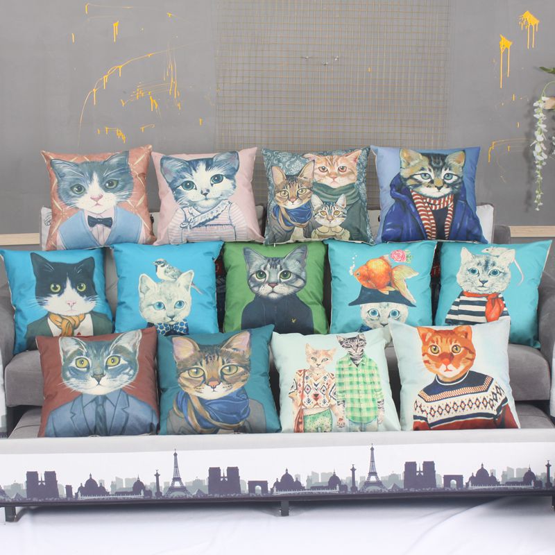 Wholesale cotton and linen cat pillow covers, cushion covers, printed backrest covers, waist cushions and throw pillows from the manufacturer