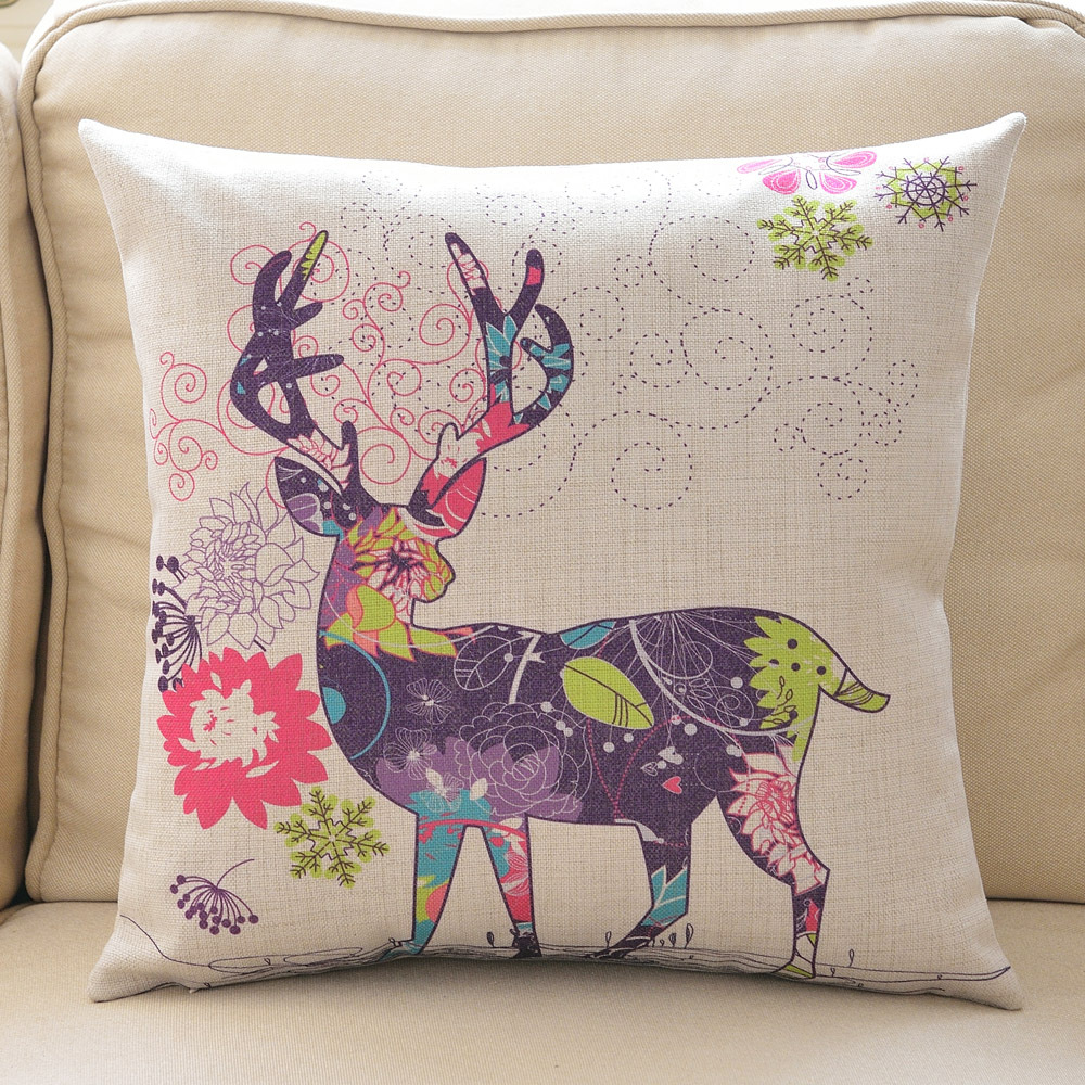 Cotton and linen colored deer throw pillow manufacturer wholesale car sofa cushions, backrest covers, office waist pillows details Picture