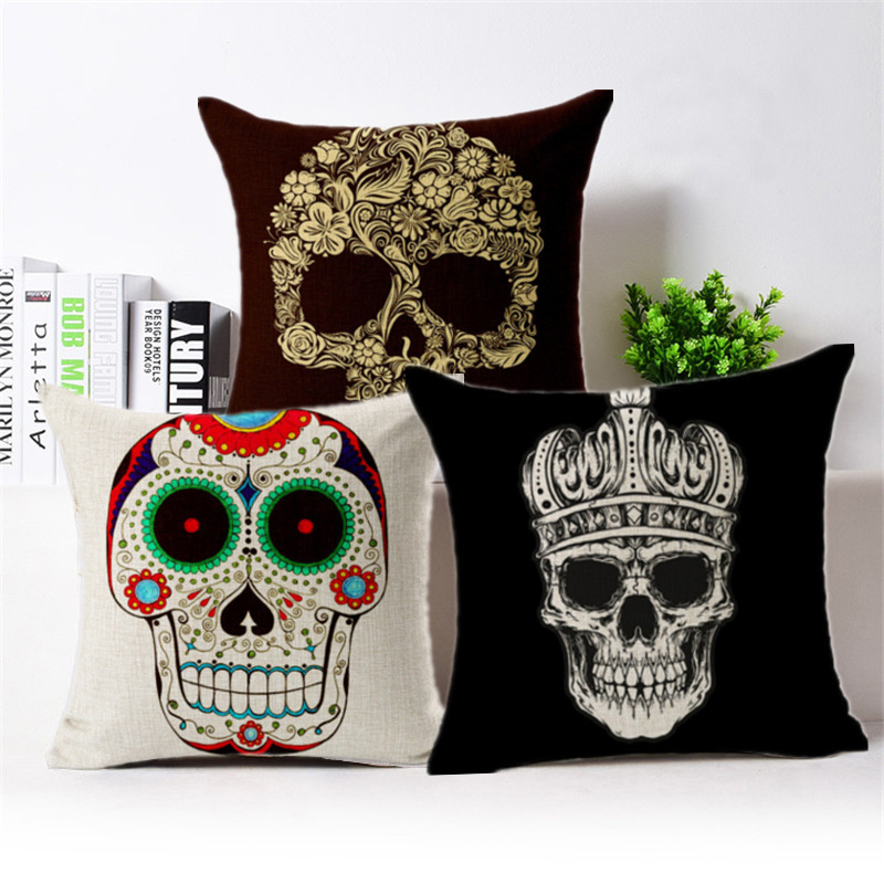 Factory direct sales: Skull sofa pillow, cotton and linen pillow cover, bedside pillow, midday rest pillow, pillow cover