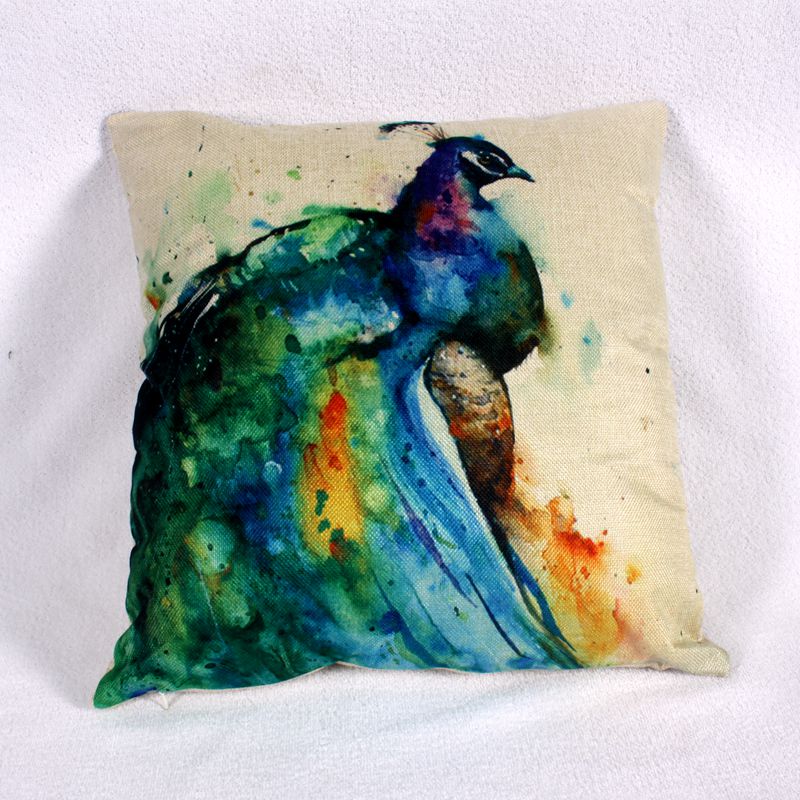 Cotton and linen peacock creative gift pillowcase, office car sofa cushion cover, pillow details Picture