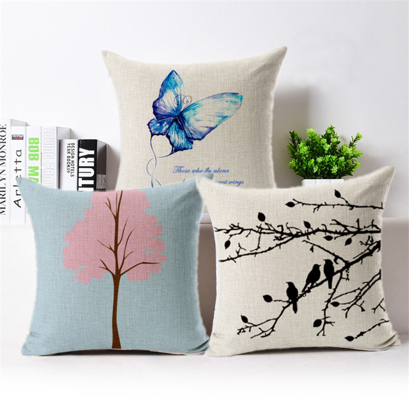 Simple style butterfly tree pattern pillowcase, rosewood cushion, cotton and linen factory direct sales pillowcase