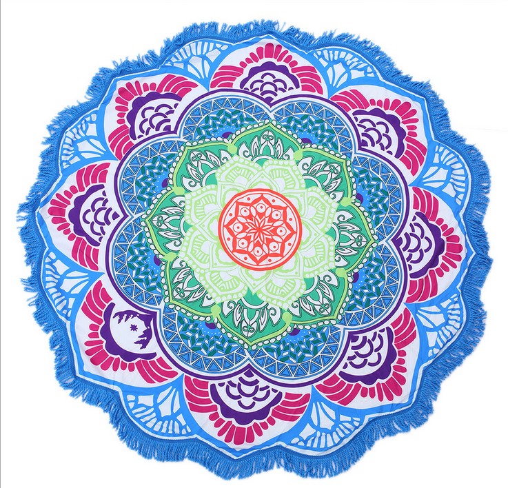 多边形印花流苏圆形浴巾瑜伽垫莲花七彩沙滩巾毯子披肩产品图