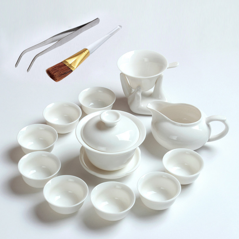 Custom-made 14-head white porcelain Gongfu tea set gift set, ceramic tea set customization Application Scenario