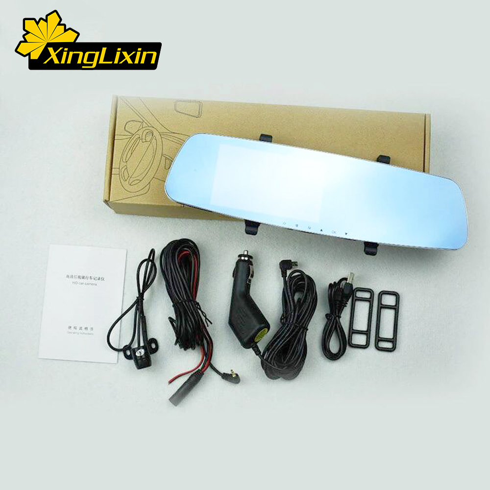 5寸IPS后视镜行车记录仪全高清广角前后双镜头带倒车影像