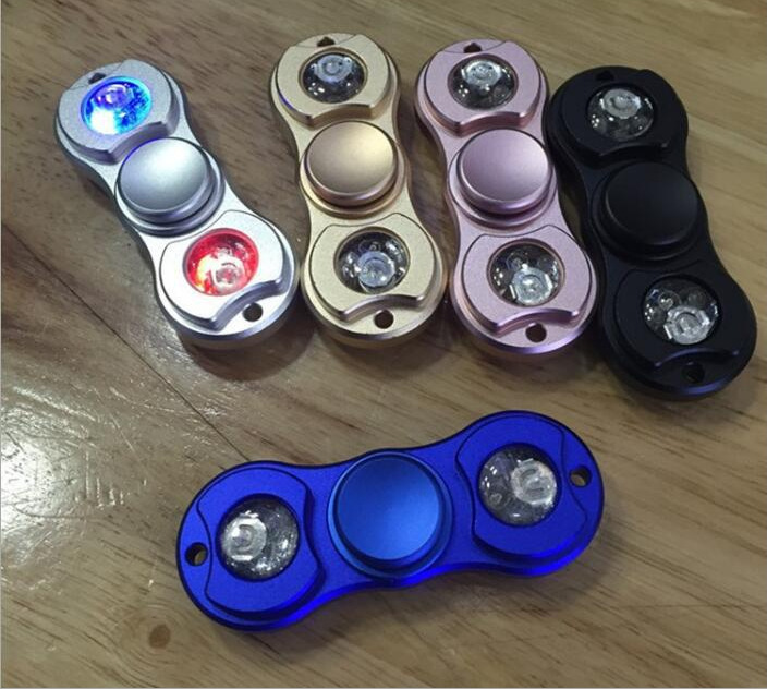 New LED aluminum alloy two-leaf fidget spinner flash running lantern fidget spinner decompression