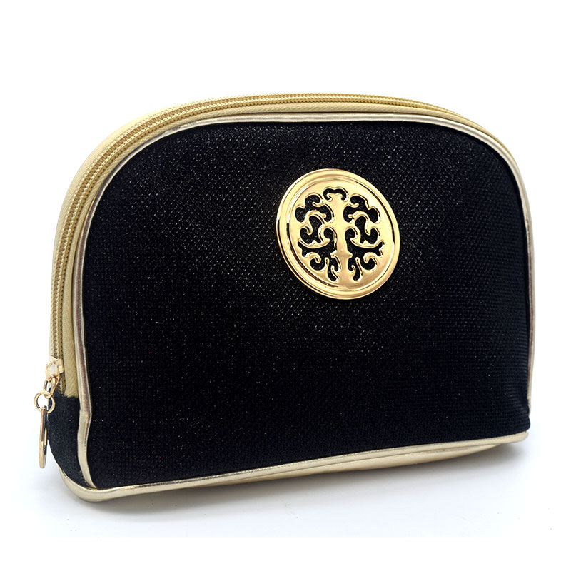 Versión europea y americana gold pink shell cosmético bolso cosmético bolsa de tocador bolsa de almacenamiento semicircular bolsa de mano en polvo brillante details Picture