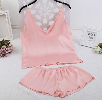 Dancing girl silk pajama Lady Bestie Homestay Sexy back deep V satin pajama