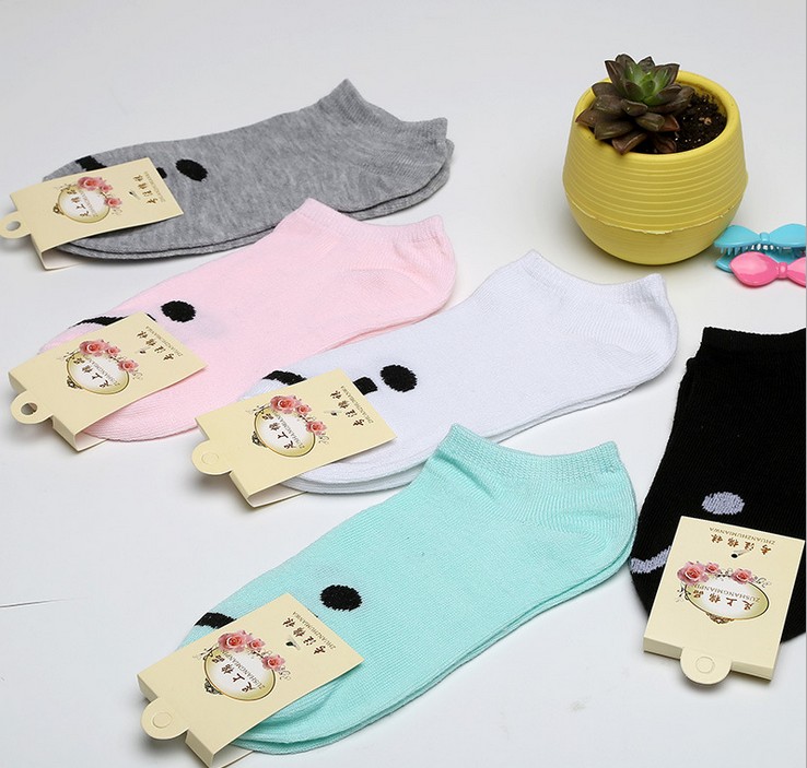 涤棉船袜纯色女士可爱笑脸袜子 休闲糖果色女袜成人袜细节图