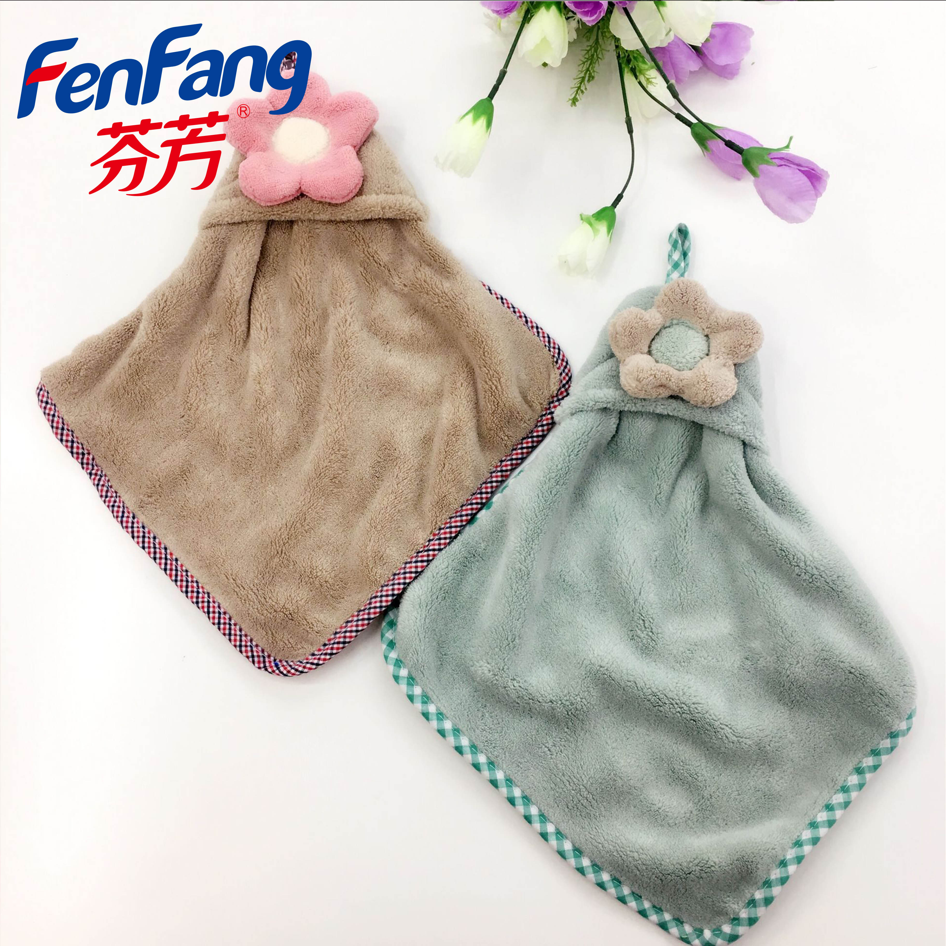 花朵珊瑚绒擦手巾厨房浴室挂式毛巾可爱吸水巾厂家直销