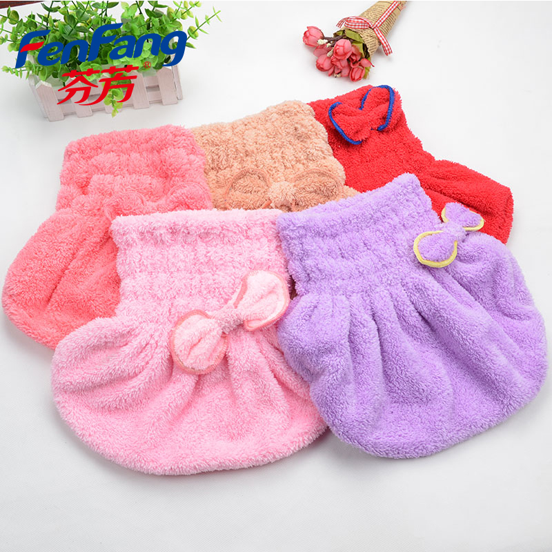 Colorful plush cute bow dry hair cap quick absorbent rabbit head shower cap