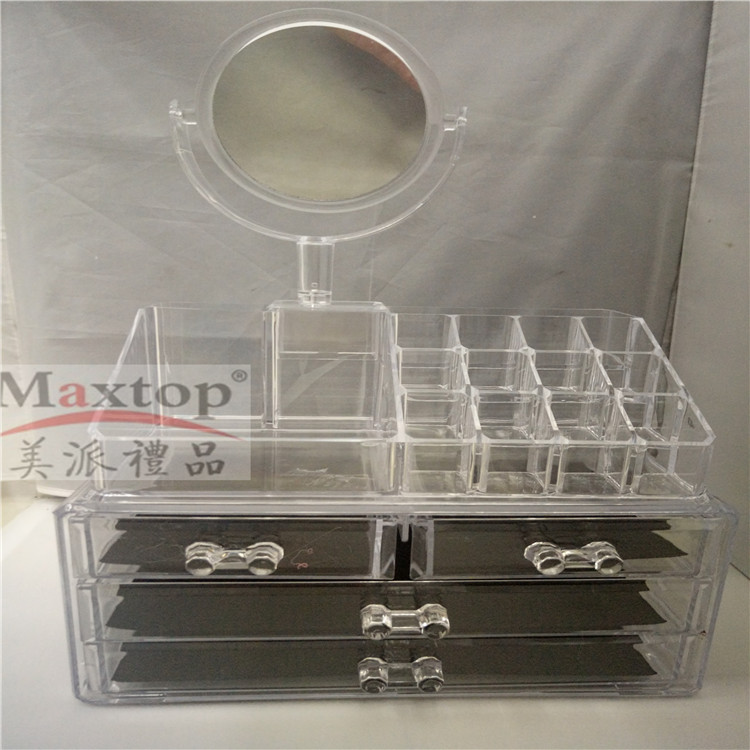 Transparent 4-bend mirror step makeup set acrylic cosmetics and jewelry storage box Specification image