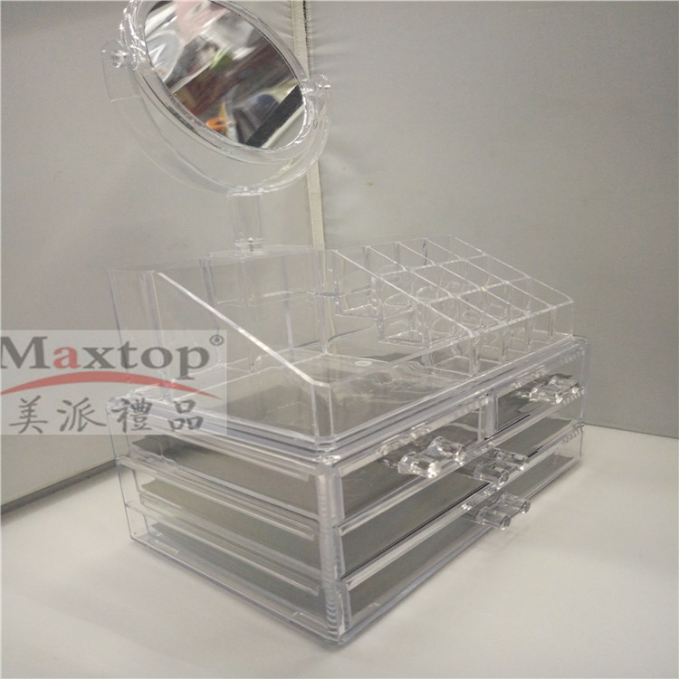 Transparent 4-bend mirror step makeup set acrylic cosmetics and jewelry storage box Application Scenario