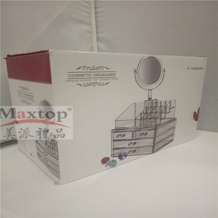 Transparent 4-bend mirror step makeup set acrylic cosmetics and jewelry storage box