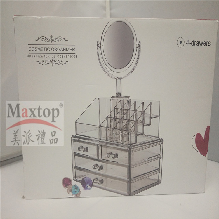 Transparent 4-bend mirror step makeup set acrylic cosmetics and jewelry storage box details Picture