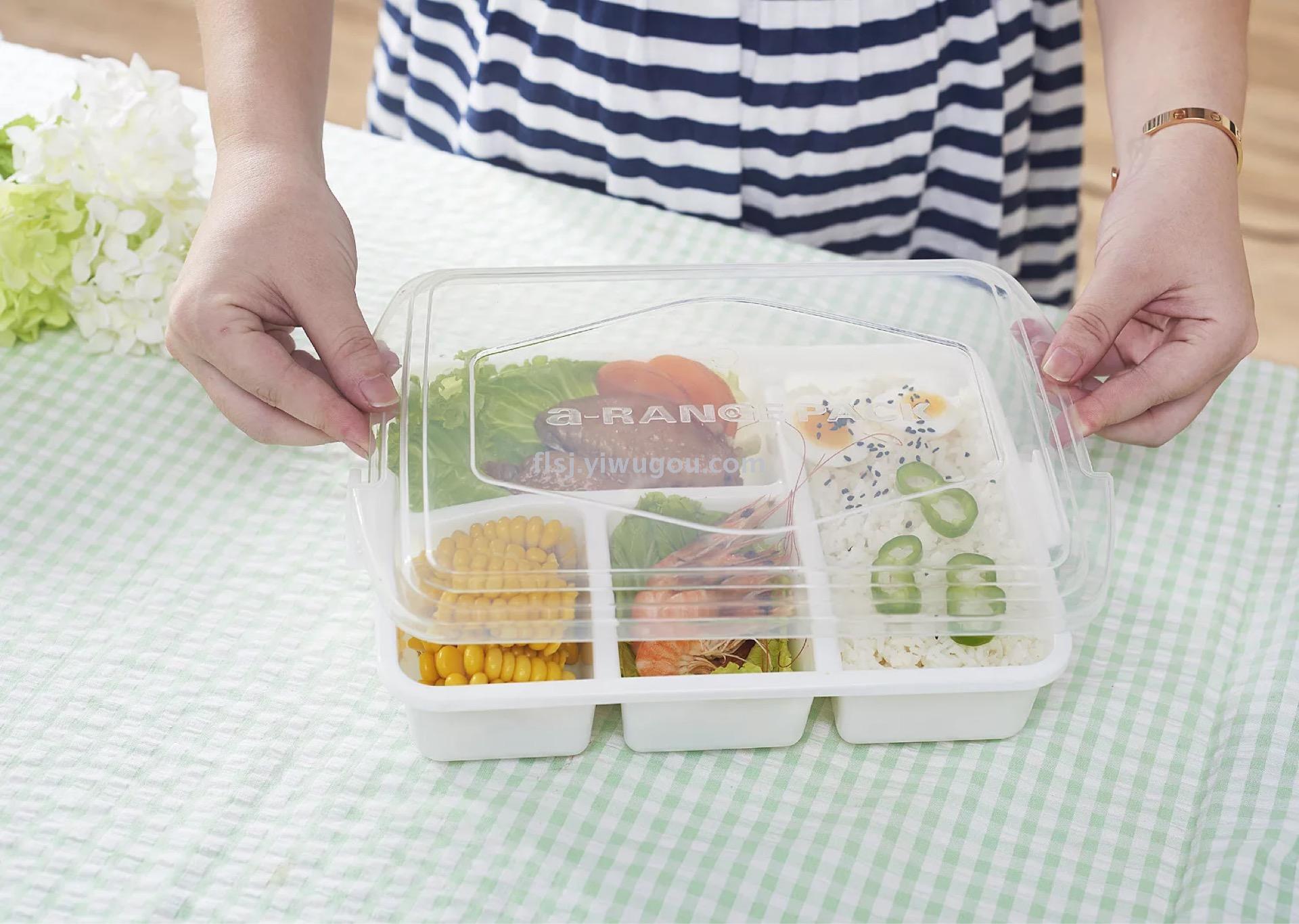 Sealed rectangular compartments lunch box, large plastic multi-compartment student lunch box, microwave oven four-compartment preservation