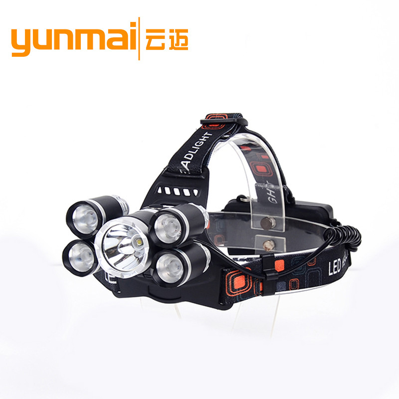 批发5LED头灯 T6强光头灯 充电飞机灯头灯 钓鱼灯矿灯图