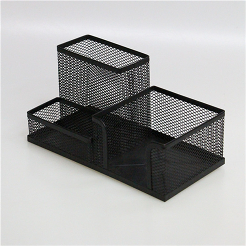 厂家直销办公金属名片座创意多功能笔筒铁网组合文具便签盒名片夹图