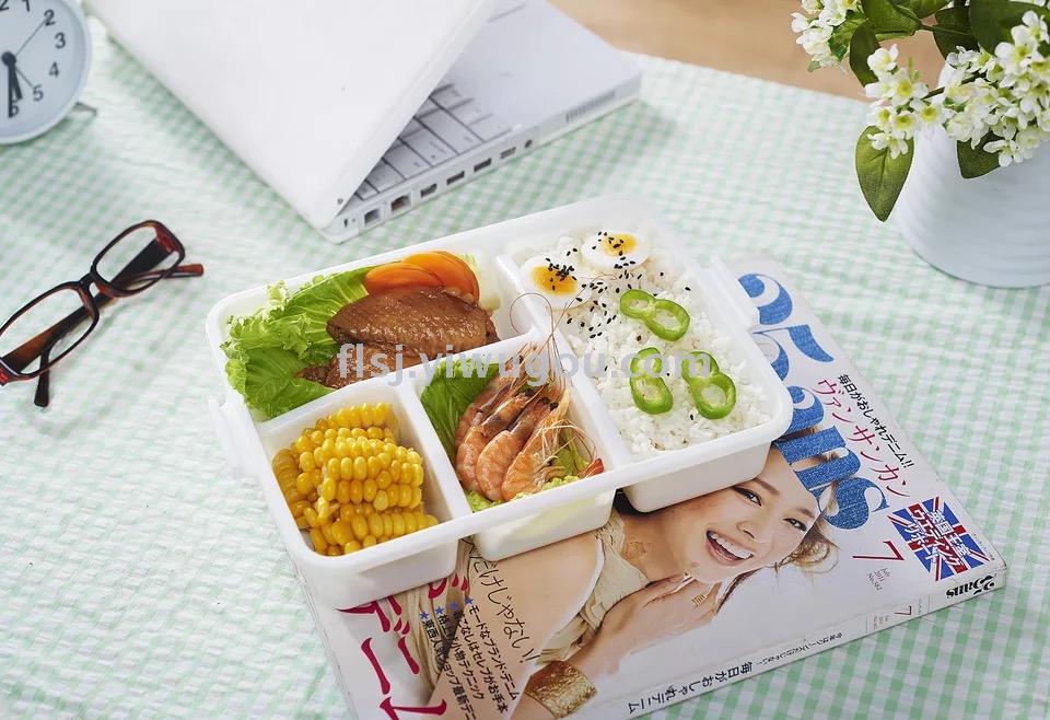 Sealed rectangular compartments lunch box, large plastic multi-compartment student lunch box, microwave oven four-compartment preservation details Picture