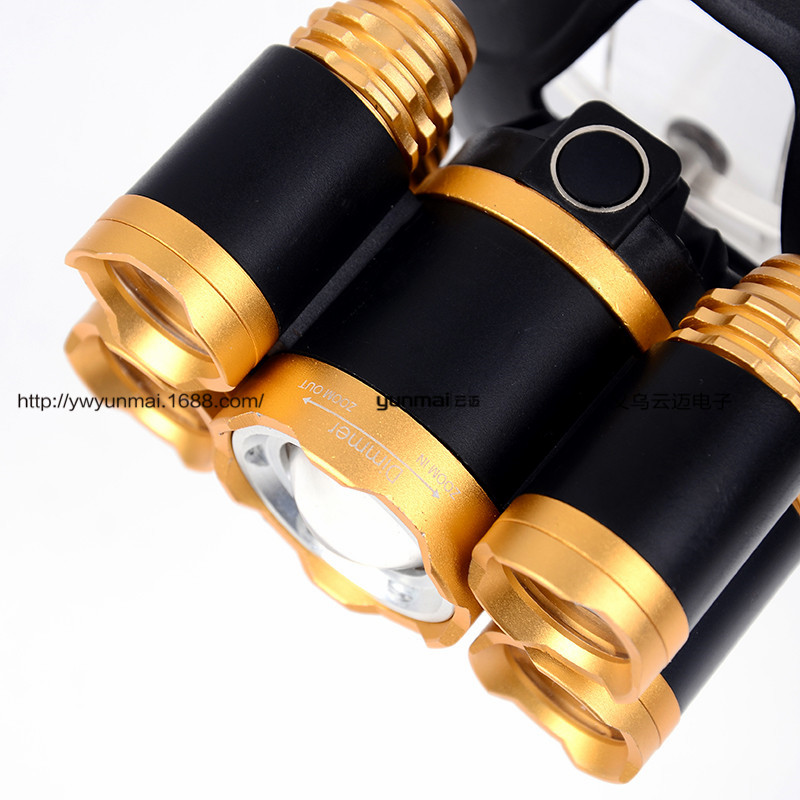 新款5LED头灯 T6强光头灯 5灯飞机灯头灯 变焦超亮矿灯产品图