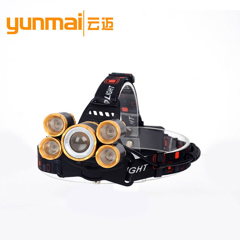 新款5LED头灯 T6强光头灯 5灯飞机灯头灯 变焦超亮矿灯图