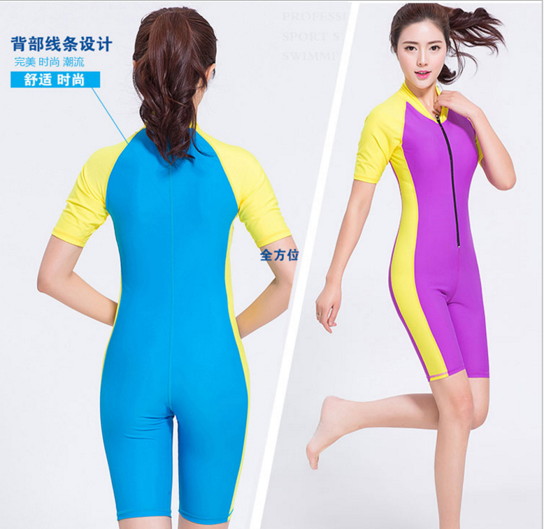 Women's professional front zipper sport one-piece boxer swimsuit female hot spring conservative one-piece swimsuit female