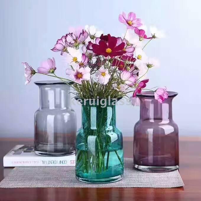 现代简约纯手工吹制03SY彩色玻璃花瓶百合玫瑰插花花瓶