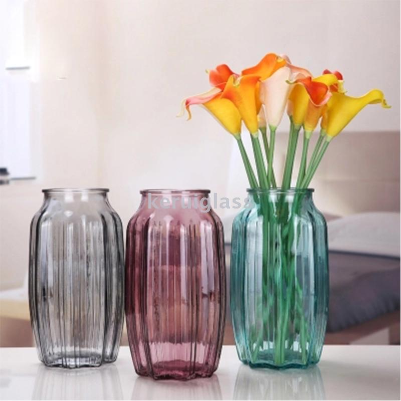 彩色玻璃花瓶摆件创意客厅餐桌玻璃干花插花器家居透明植物水培器