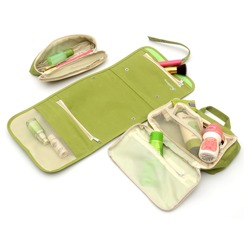 Travel makeup bag, foldable three-piece set, multi-functional toiletry bag, solid color Application Scenario