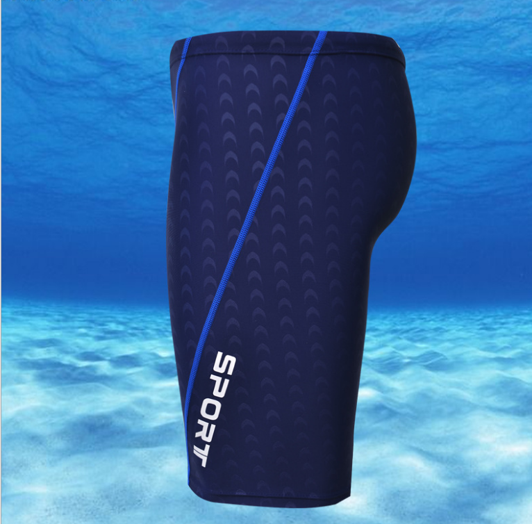 New faux shark skin mid-leg competition men's swimming trunks, men's swimsuits, flat-angle 5-inch swimming trunks Specification image
