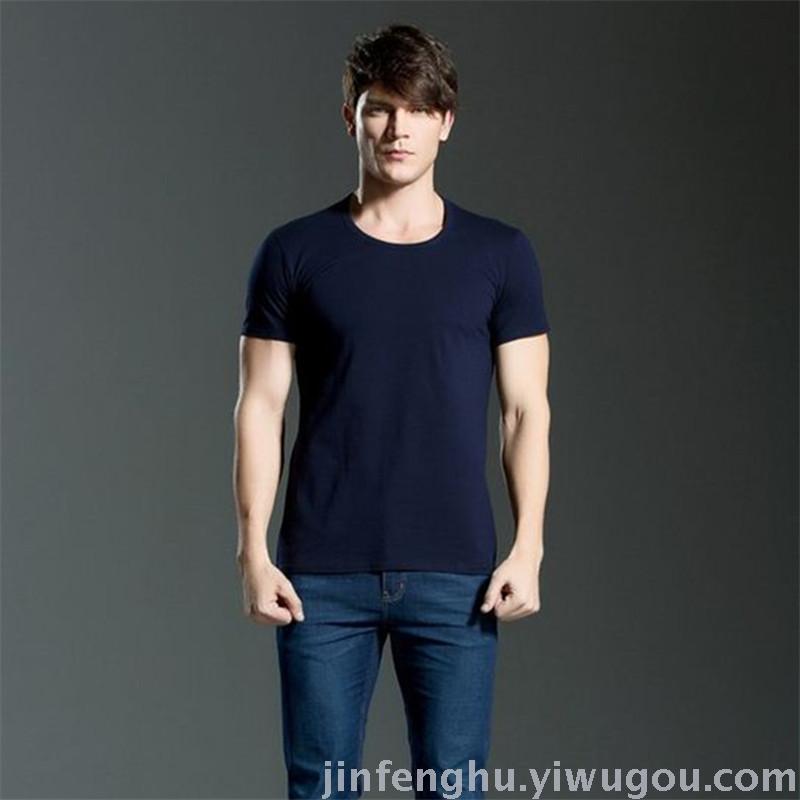 New Lycra Cotton Men Slim Simple Short Sleeve Classic Solid Color Men's Round Neck T-Shirt details Picture