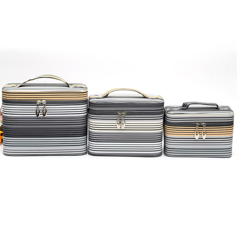 Korean-style striped cosmetics box, a set of three large, medium and small cosmetic boxes with colorful stripes Specification image