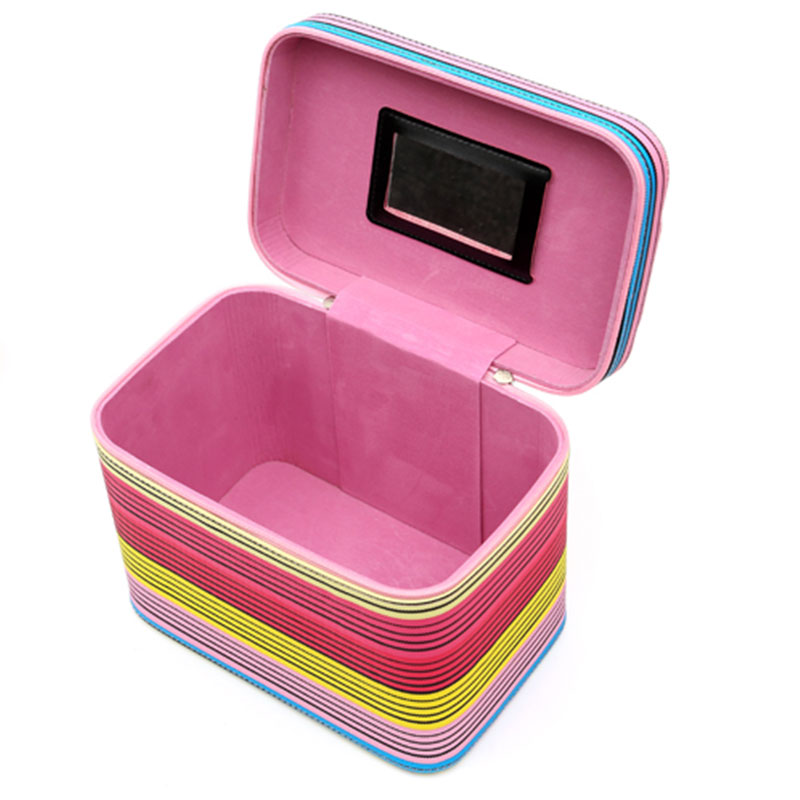 Korean-style striped cosmetics box, a set of three large, medium and small cosmetic boxes with colorful stripes Application Scenario