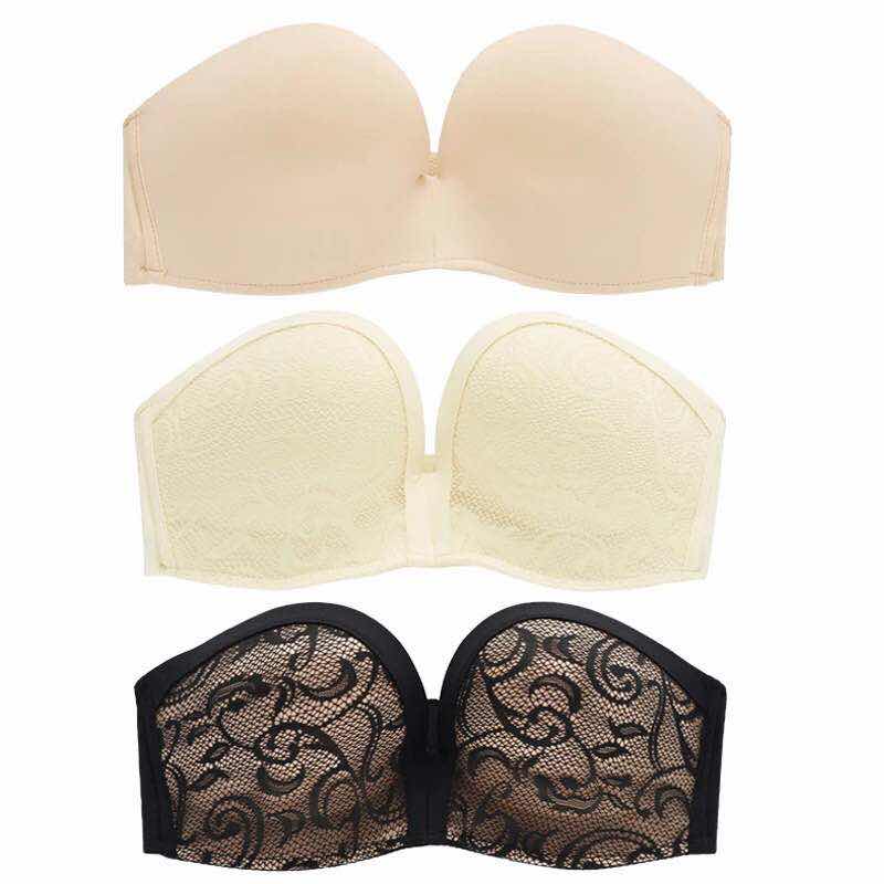 新款蕾丝无肩带抹胸薄款隐形聚拢防滑文胸奇迹文胸产品图