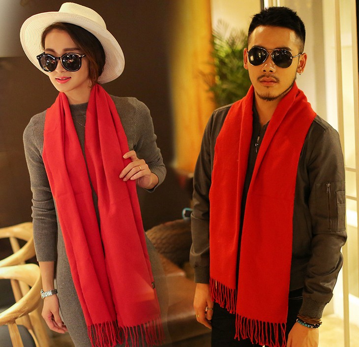 大红色围巾刺绣logo中国红围巾