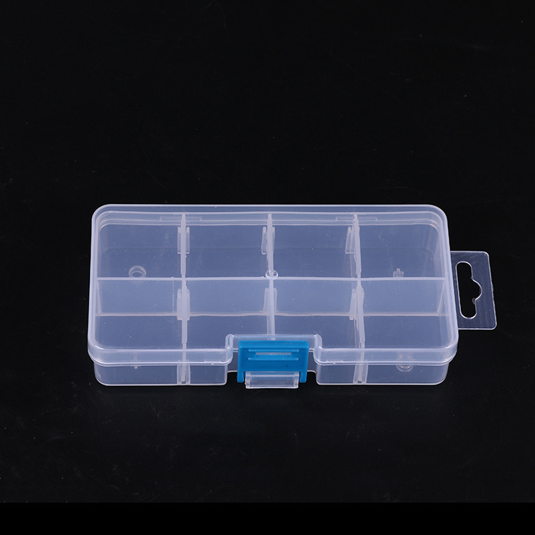 Wholesale single button small 8 grid transparent plastic storage box fish hook storage box pill box leather ring box detachable factory direct sales thumbnail