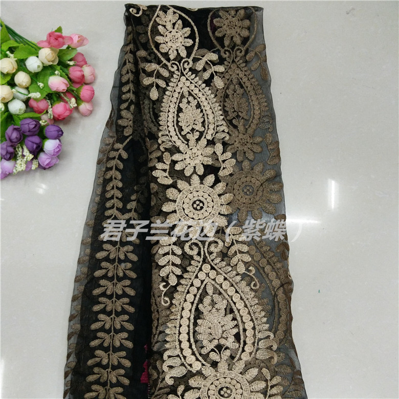 High-end composite thread polyester filament full mesh fabric embroidered lace