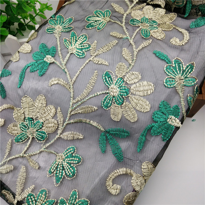 High-end composite thread polyester filament full mesh fabric embroidered lace