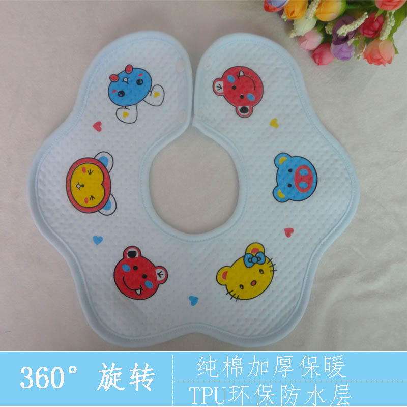 婴儿纯棉防水围兜宝宝圆形旋转卡通印花围嘴
