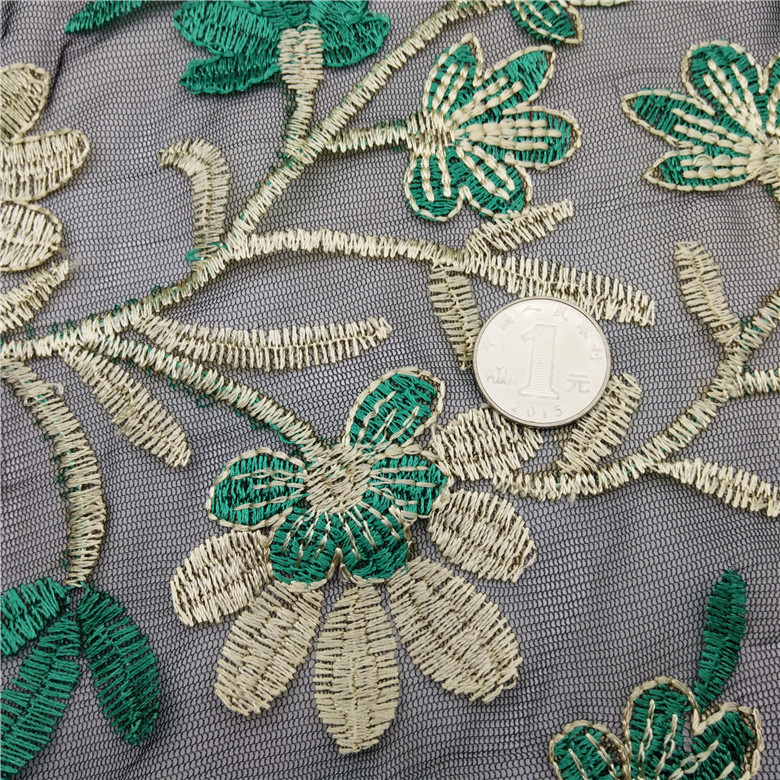 High-end composite thread polyester filament full mesh fabric embroidered lace details Picture