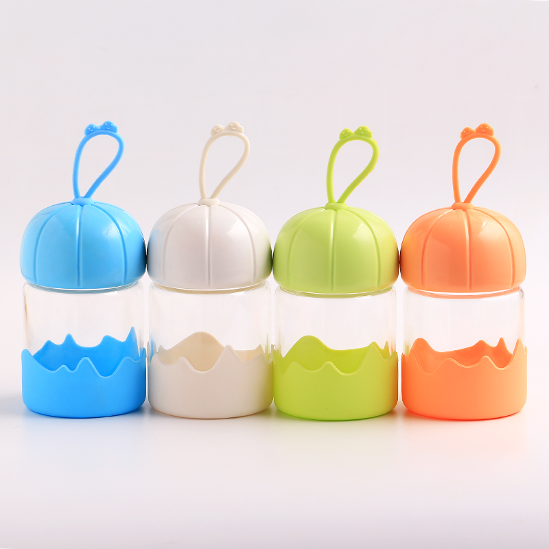 Silicone lift rope cartoon pumpkin cup, high borosilicate Pyrex glass thumbnail