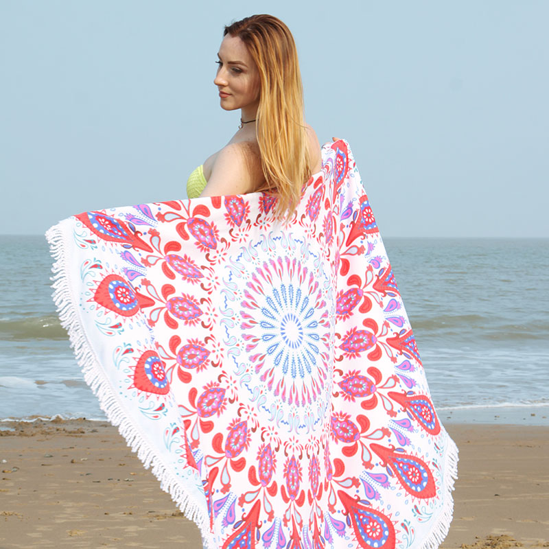 Direct sales from the manufacturer of the 2017 new best-selling round tassel microfiber beach towel shawl
