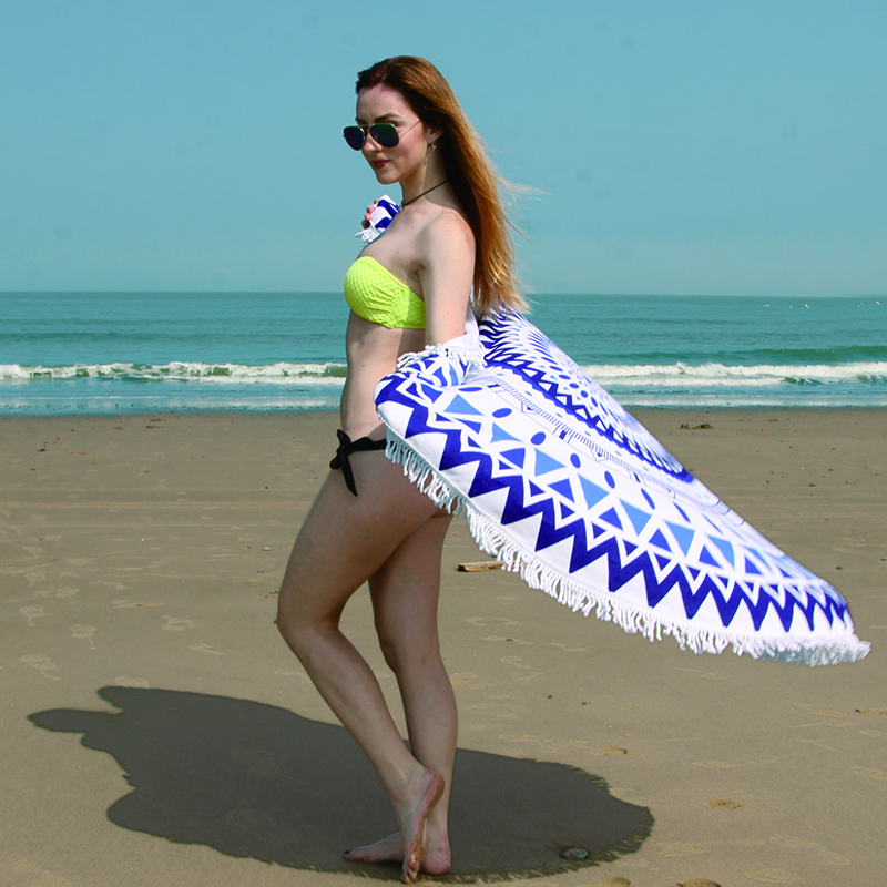 Best-selling tassel beach towel, round microfiber printed beach towel shawl, yoga mat shawl