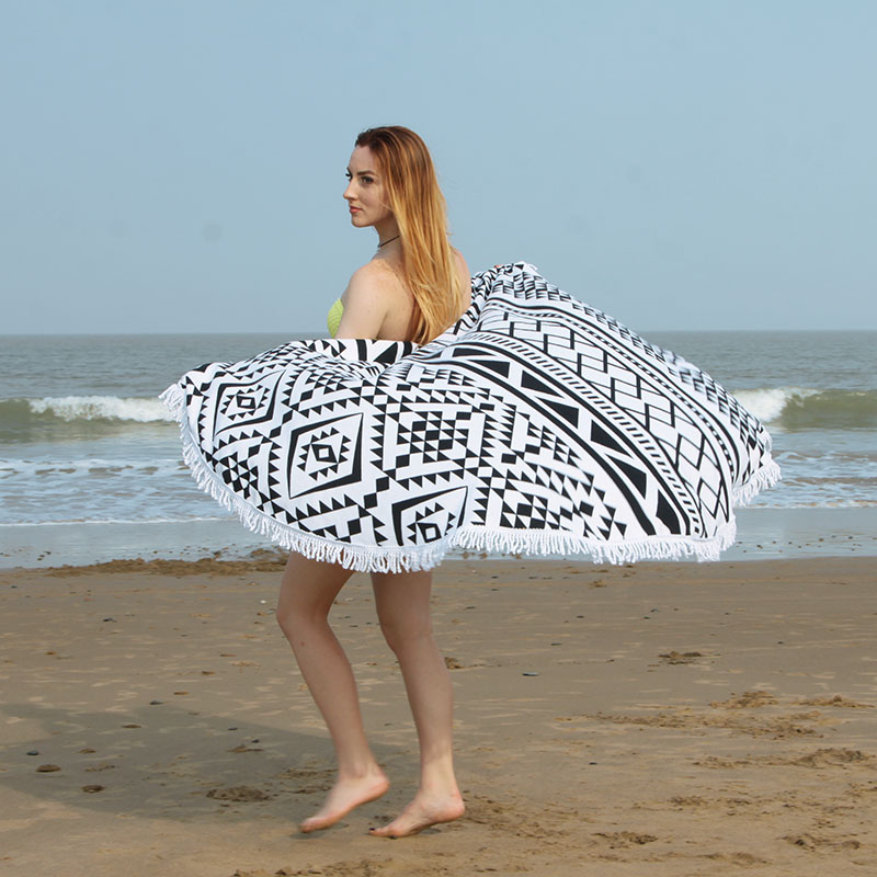New ultra-fine fiber round beach towels with tassels for export and printed bath factory direct sales