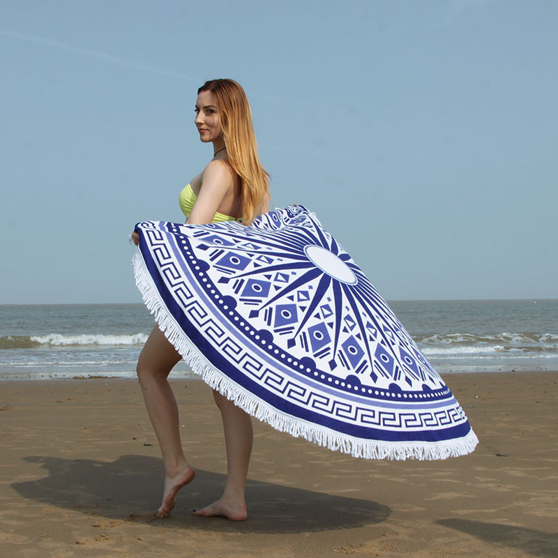 Best-selling Lusu beach towels, round superfine fiber reactive printed beach towels, factory direct sales