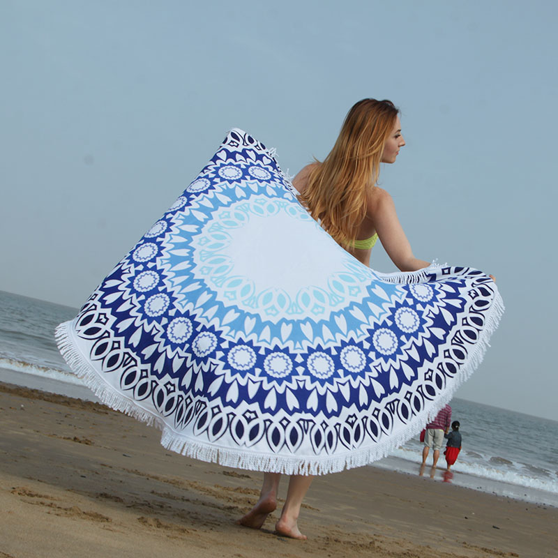 New best-selling round beach bath towels with tassels in stock, wholesale and customized patterns Specification image