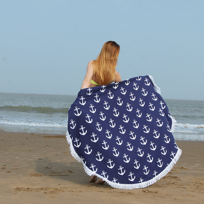 Custom-made round superfine fiber reactive printed beach towels from the original manufacturer